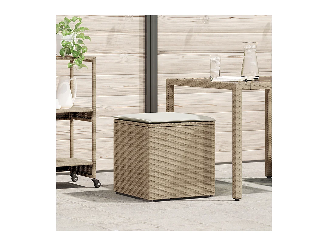 Contenitore beige e crema con effetto rattan e cuscino in poliestere