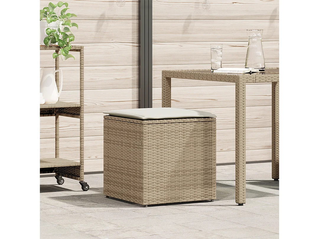 Boîte de Rangement Beige et crème Effet rotin, coussin en polyester