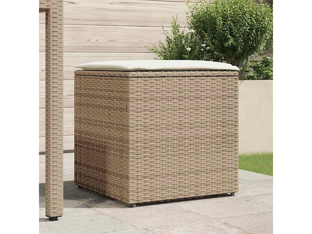 Boîte de Rangement Beige et crème Effet rotin, coussin en polyester