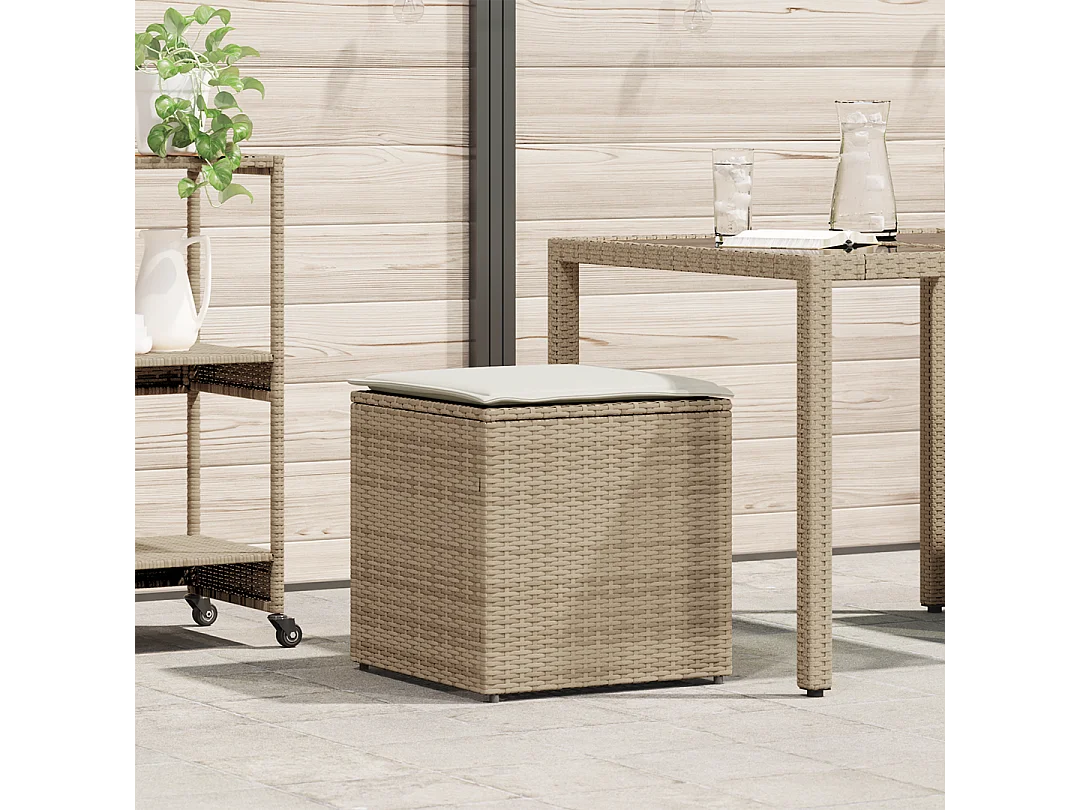 Boîte de Rangement Beige et crème Effet rotin, coussin en polyester