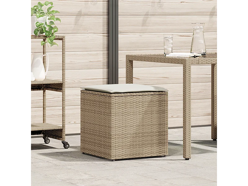 Beige en crèmekleurige opbergdoos met rotan-effect en polyester kussen