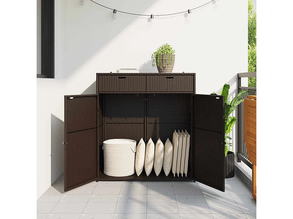 Armario de jardín marrón 105x55x113 cm resina trenzada