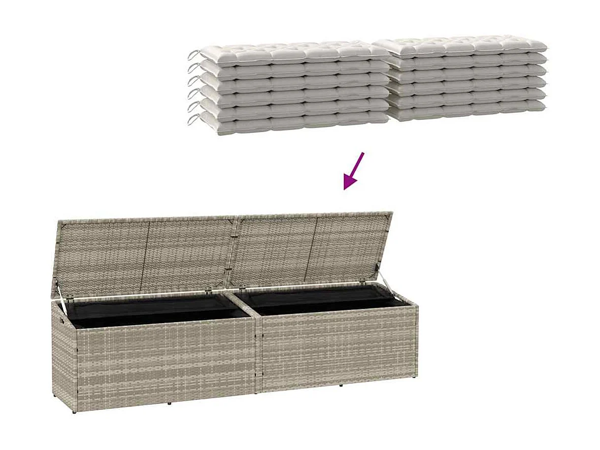 Boîte de rangement de jardin gris clair 220x50x58 cm rotin