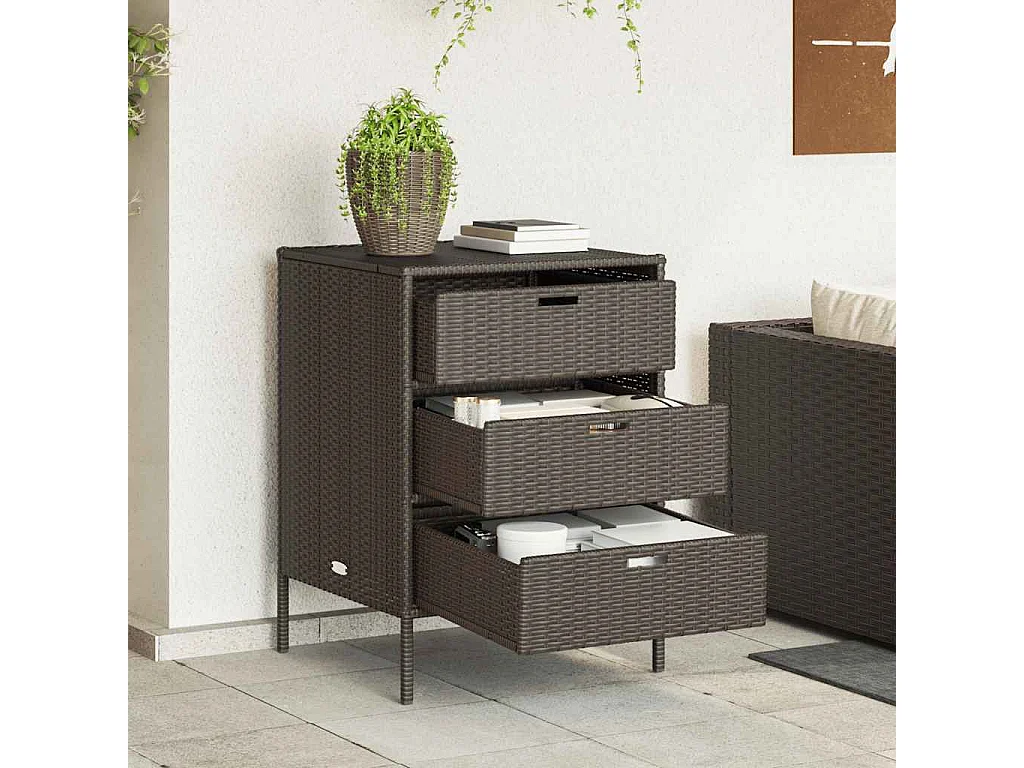 Armario de jardín marrón de resina tejida, 55 x 59 x 80 cm.