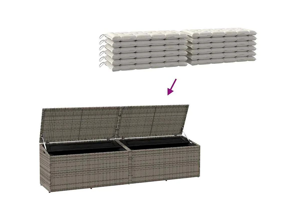 Boîte de rangement de jardin gris 220x50x58 cm résine tressée