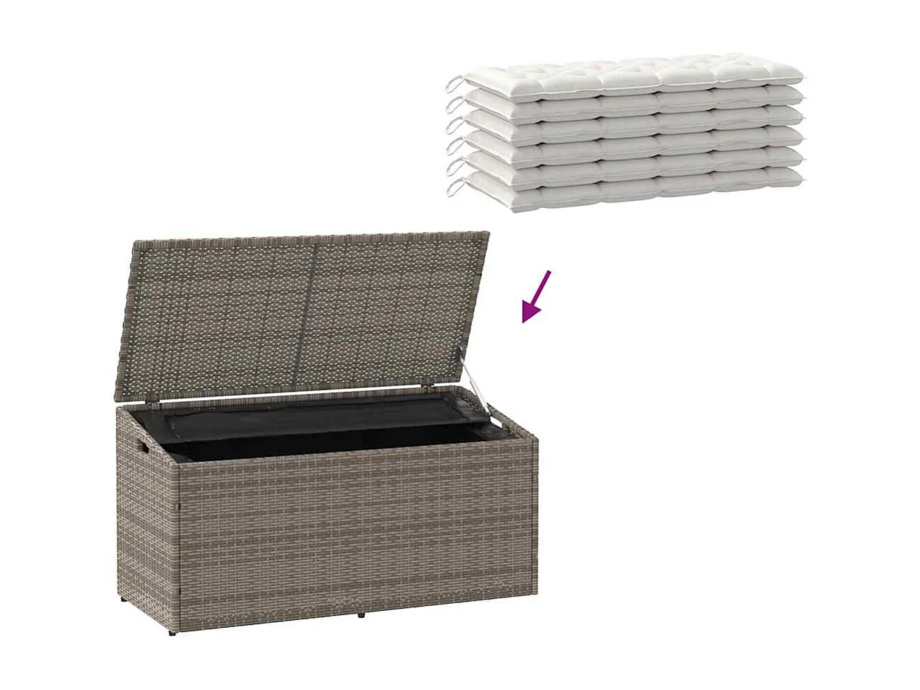 Boîte de rangement de jardin gris 110x50x58 cm résine tressée