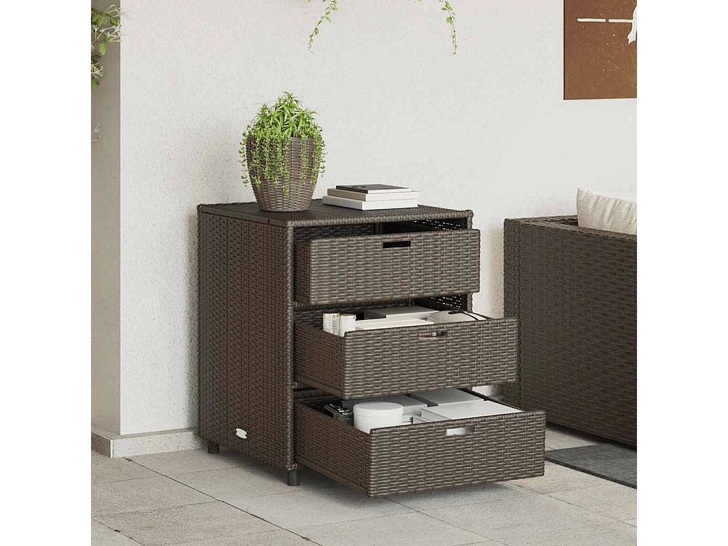 Armario de jardín marrón de resina tejida, 55 x 59 x 69 cm.