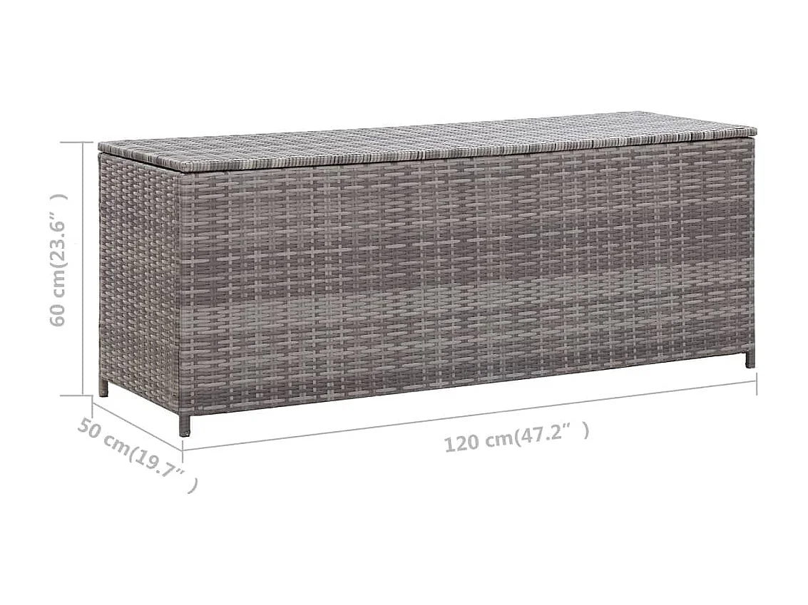 Arcón de jardín gris 120x50x60 cm resina tejida