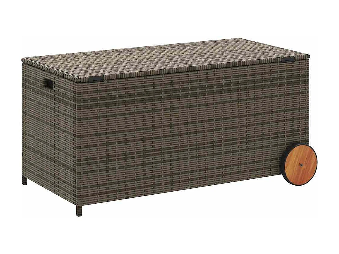 Caja de almacenamiento para jardín de mimbre de resina gris de 190 l con ruedas