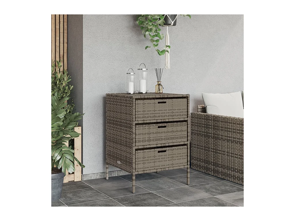 Mueble de jardín con 3 cajones en resina trenzada gris