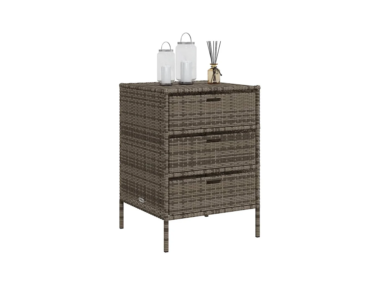 Mueble de jardín con 3 cajones en resina trenzada gris