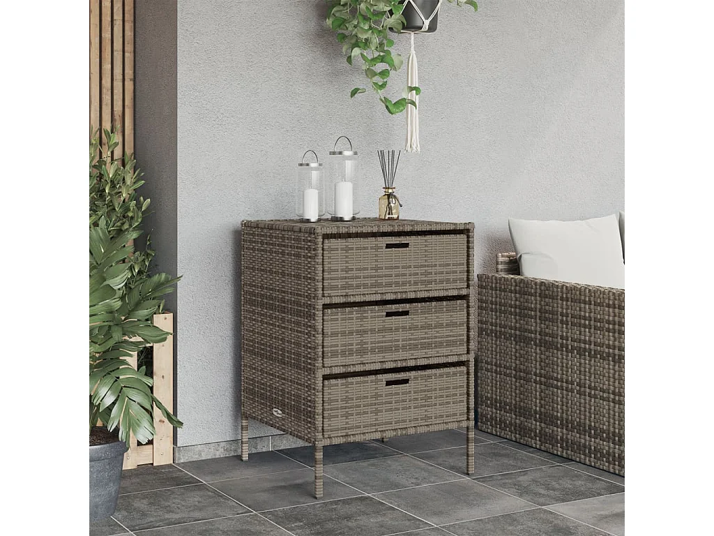 Mueble de jardín con 3 cajones en resina trenzada gris