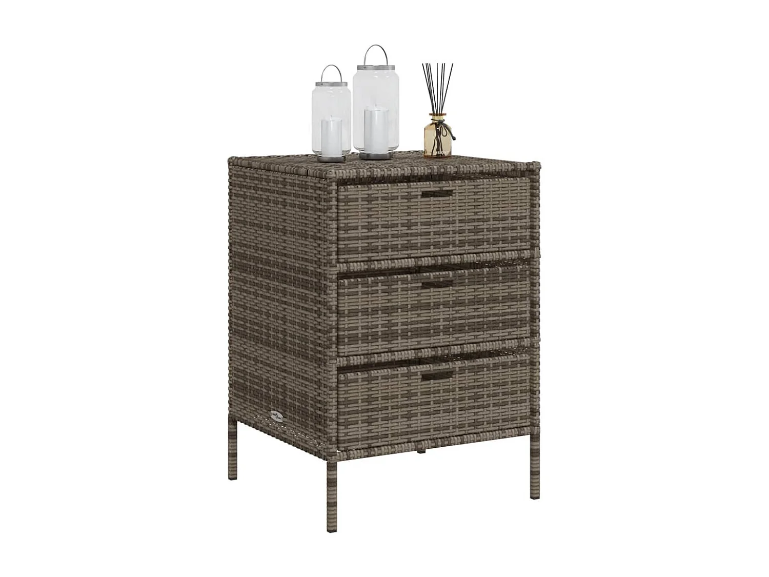 Mueble de jardín con 3 cajones en resina trenzada gris