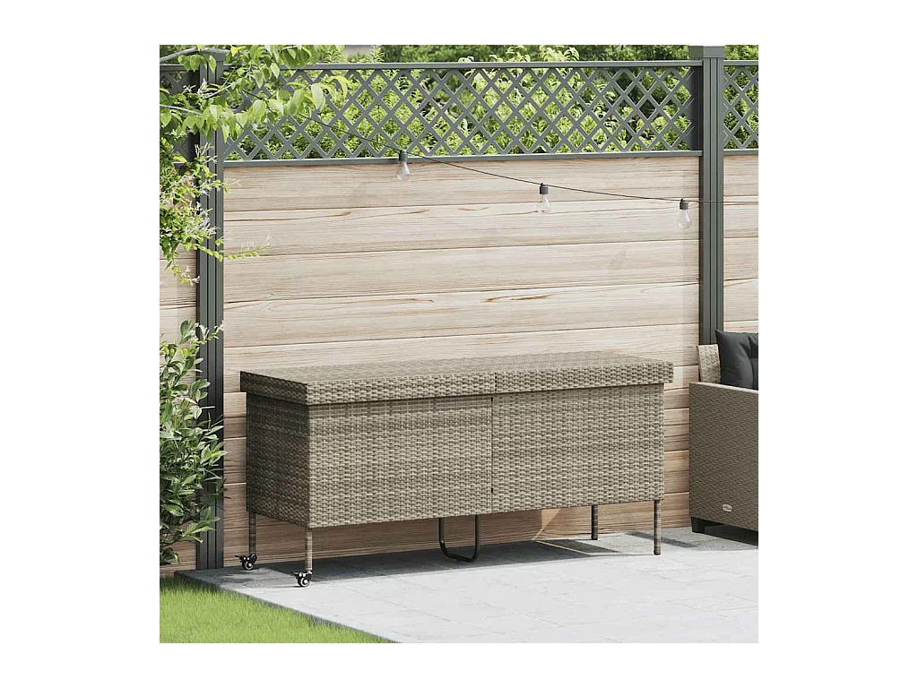 Boîte de rangement de jardin et roues gris clair résine tressée