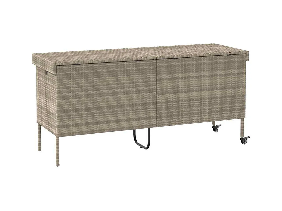 Boîte de rangement de jardin et roues gris clair résine tressée