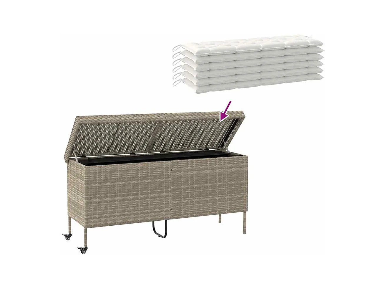 Boîte de rangement de jardin et roues gris clair résine tressée