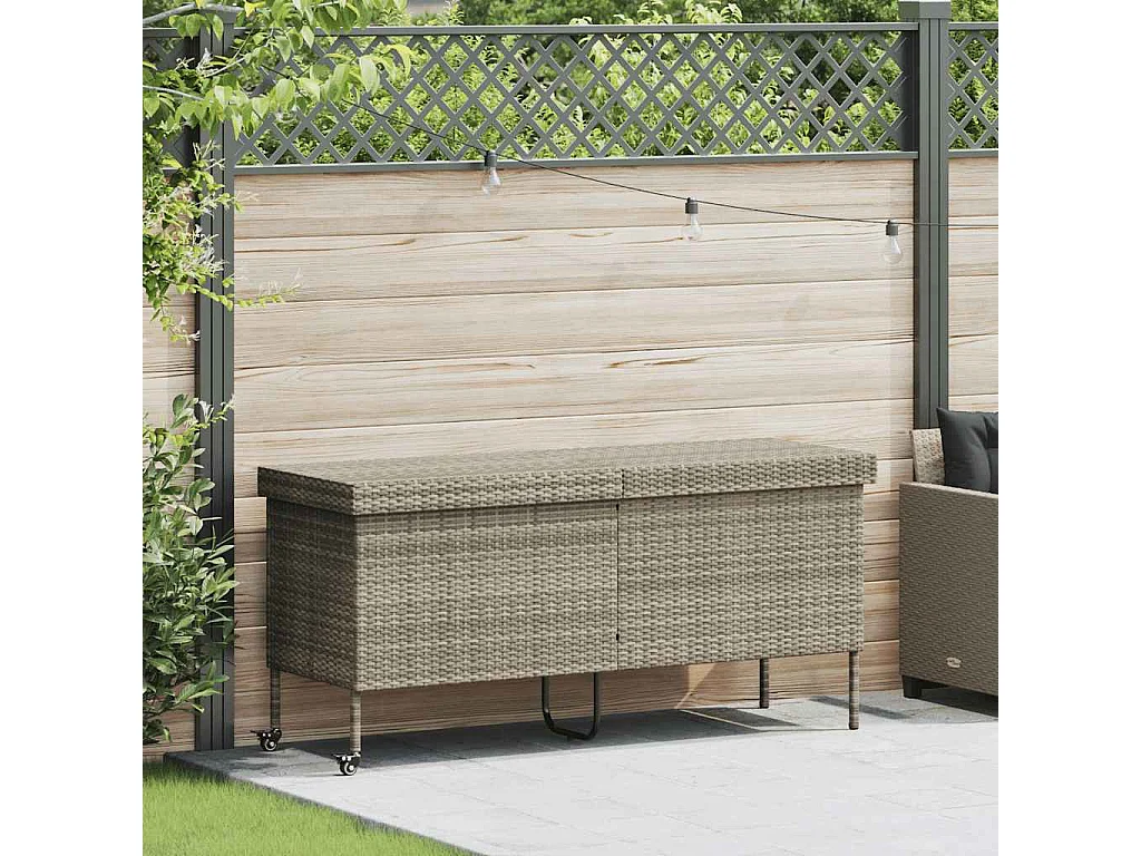 Boîte de rangement de jardin et roues gris clair résine tressée
