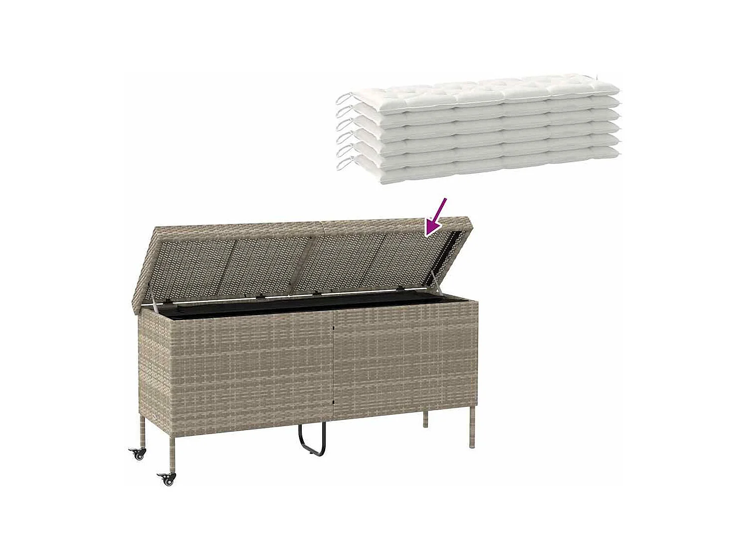 Boîte de rangement de jardin et roues gris clair résine tressée