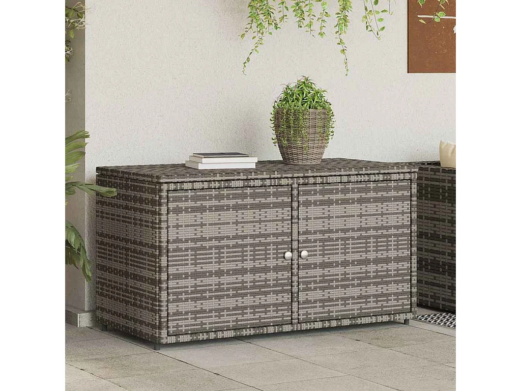 Armario de jardín gris 110x55x60,5 cm resina trenzada
