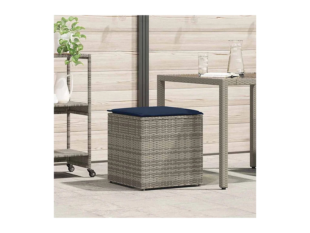 Coffre de rangement Gris et bleu marine Coussins en ratán et en tissu