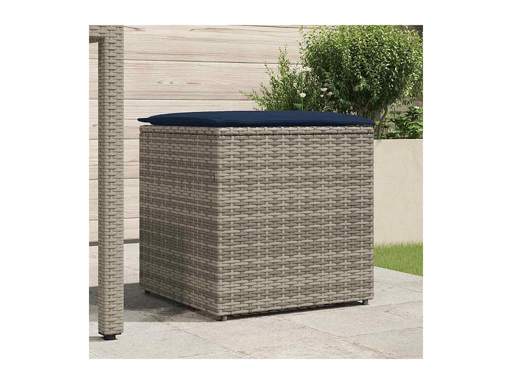 Coffre de rangement Gris et bleu marine Coussins en ratán et en tissu