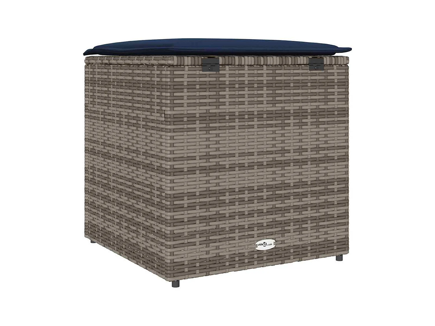 Coffre de rangement Gris et bleu marine Coussins en ratán et en tissu