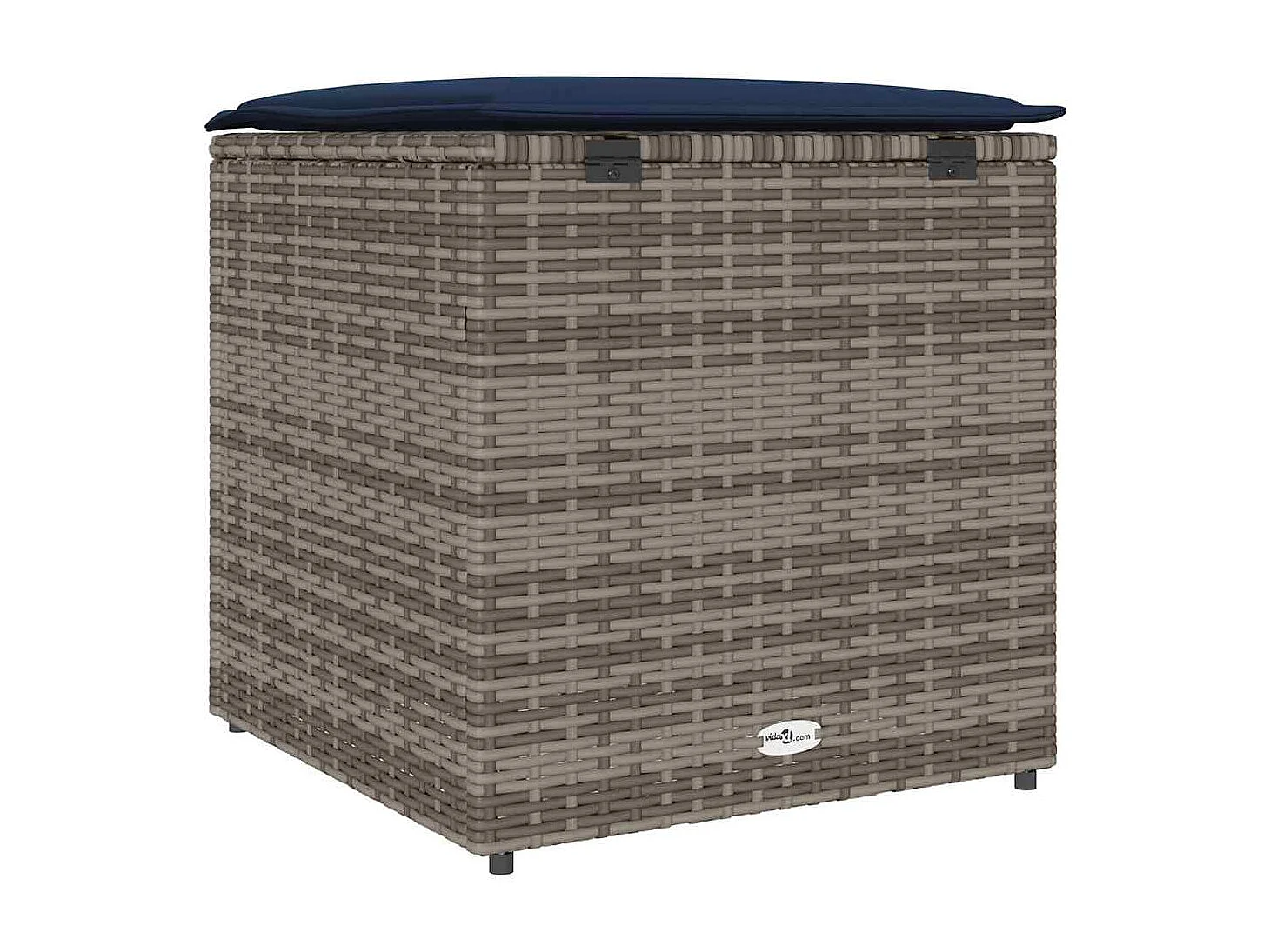 Coffre de rangement Gris et bleu marine Coussins en ratán et en tissu