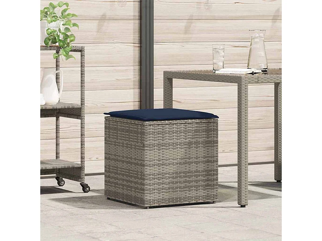 Coffre de rangement Gris et bleu marine Coussins en ratán et en tissu