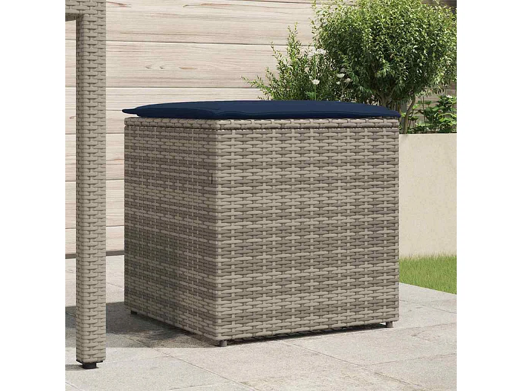 Coffre de rangement Gris et bleu marine Coussins en ratán et en tissu