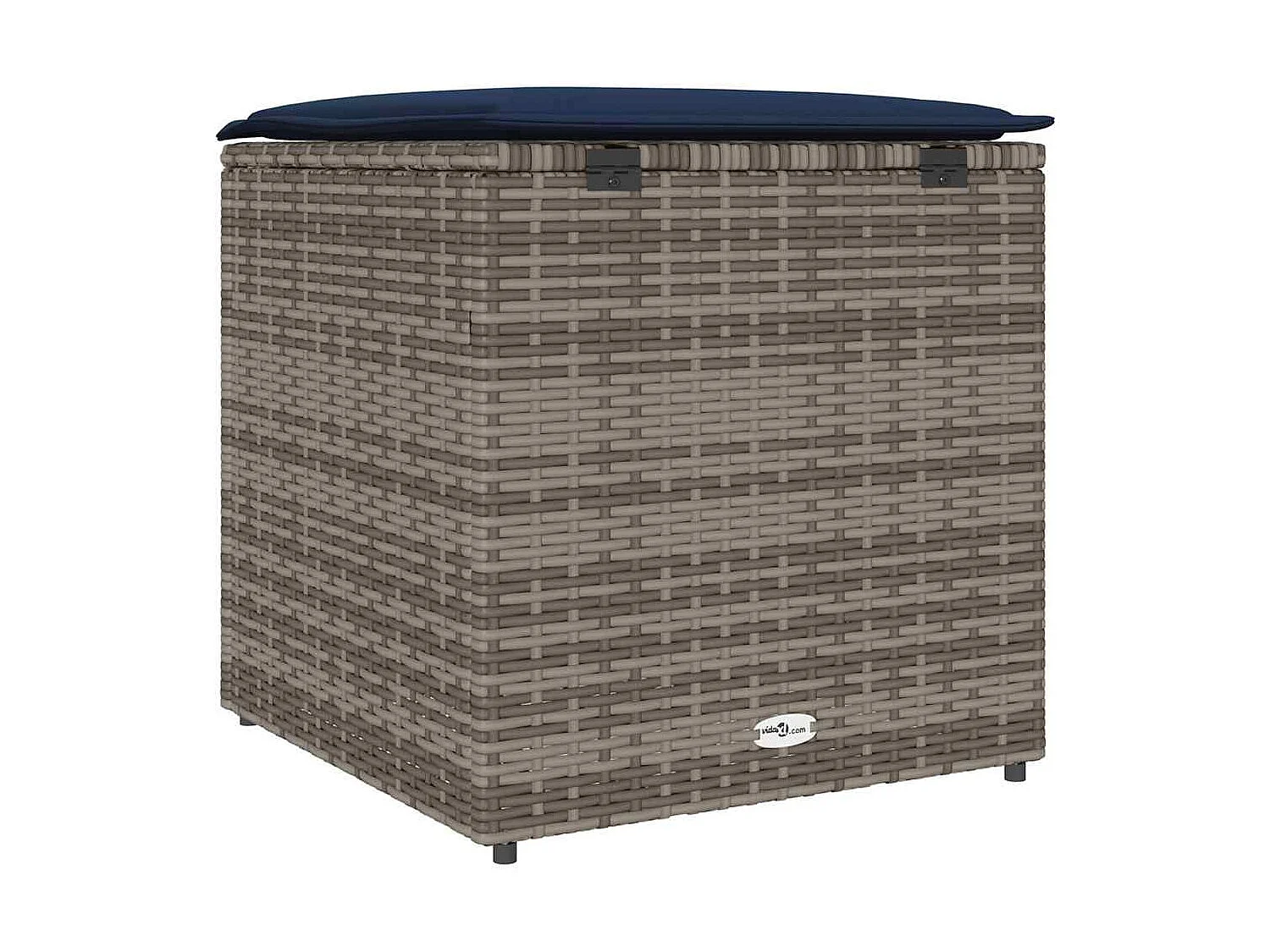 Coffre de rangement Gris et bleu marine Coussins en ratán et en tissu