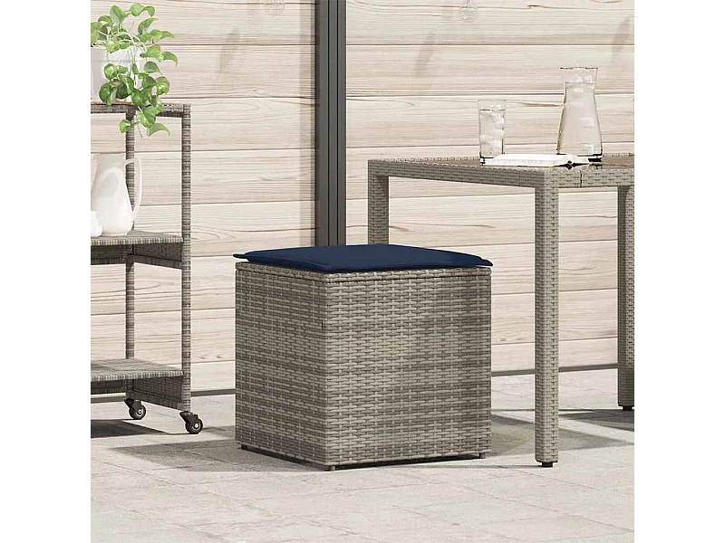 Coffre de rangement Gris et bleu marine Coussins en ratán et en tissu