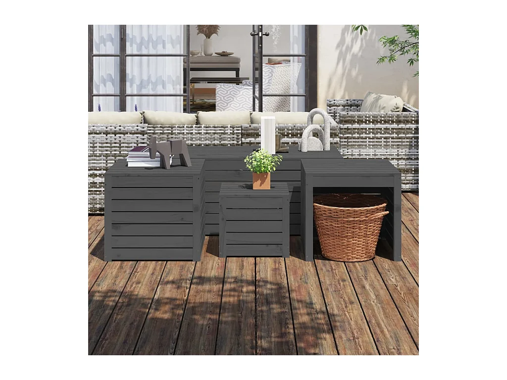 Tuinkistset 4-delig grijs massief grenenhout