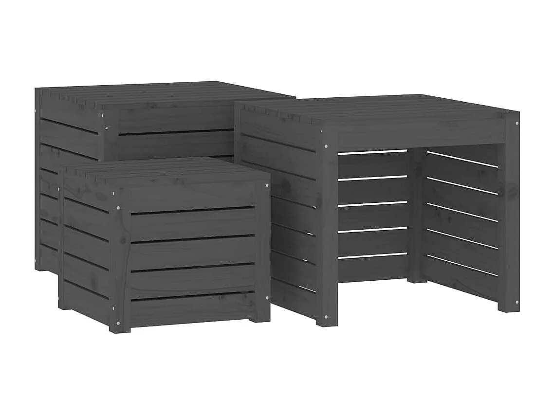 Conjunto de caja de jardín 4 piezas de madera maciza de pino gris