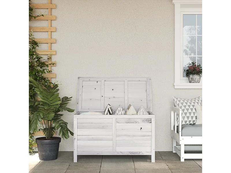 Caja de almacenamiento de jardín blanca de madera maciza de abeto