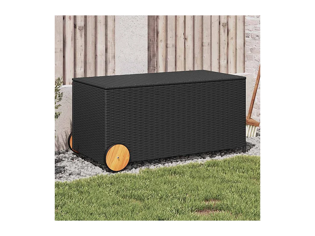 Zwarte tuinopslagbox 190L met wielen, geweven hars