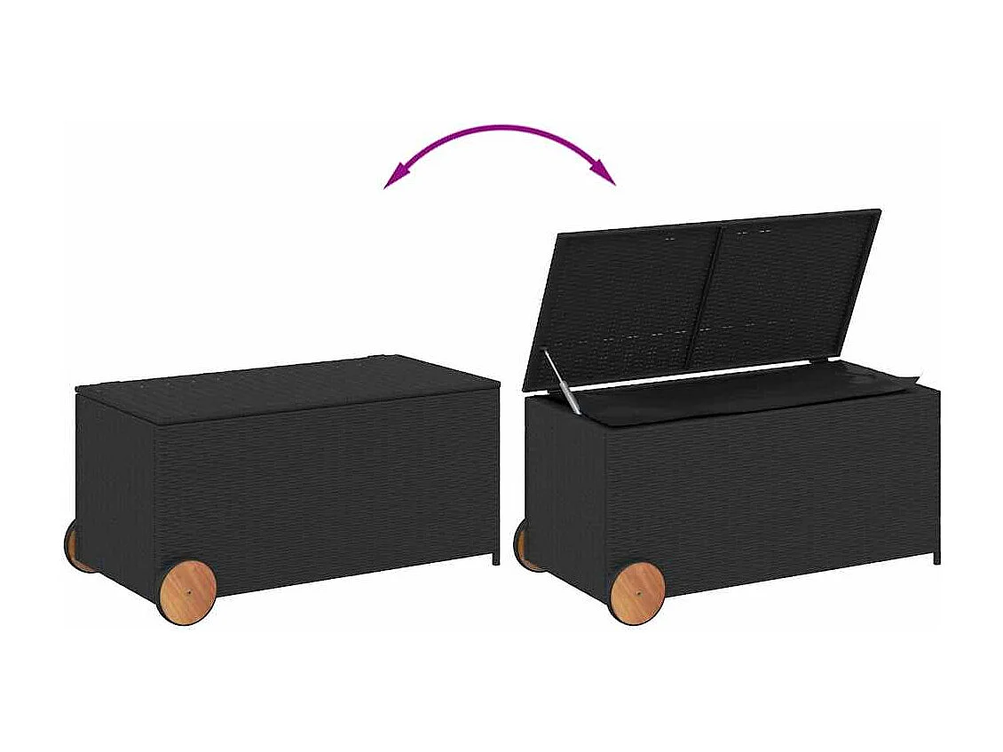 Zwarte tuinopslagbox 190L met wielen, geweven hars