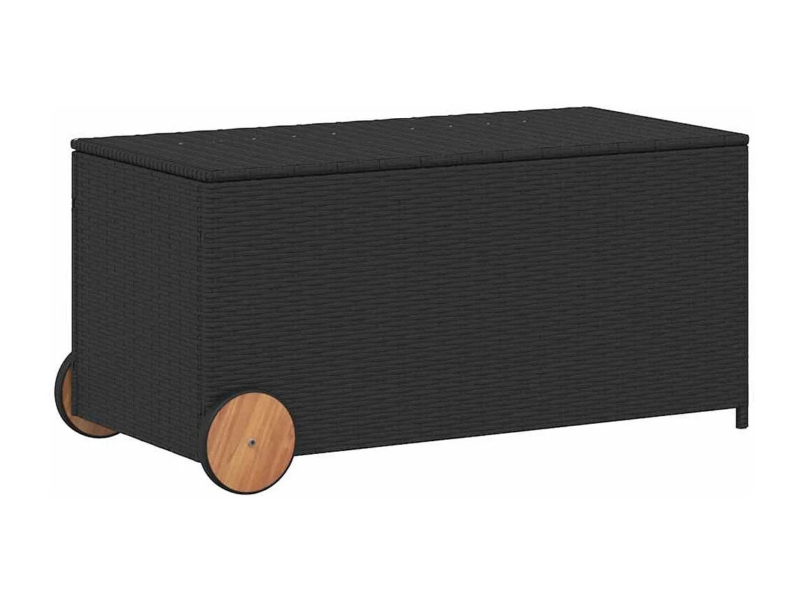 Caja de almacenamiento para jardín negra de 190L con ruedas, resina tejida