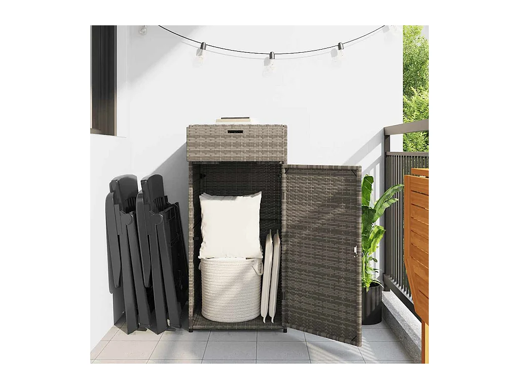 Armario de jardín gris 55x55x111 cm resina trenzada