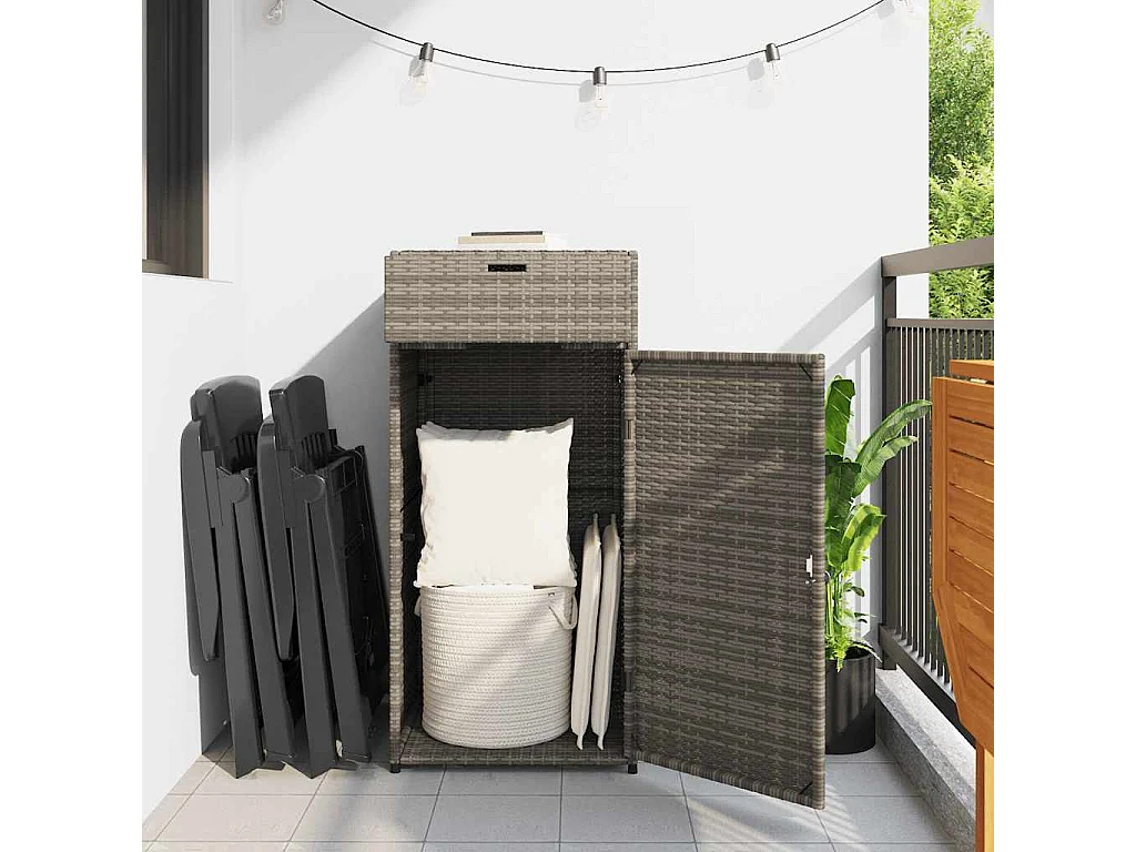 Armario de jardín gris 55x55x111 cm resina trenzada