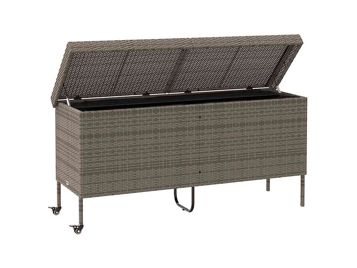 Boîte de rangement de jardin et roues gris résine tressée