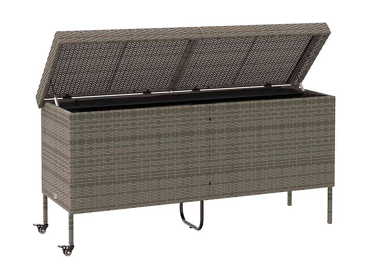 Boîte de rangement de jardin et roues gris résine tressée