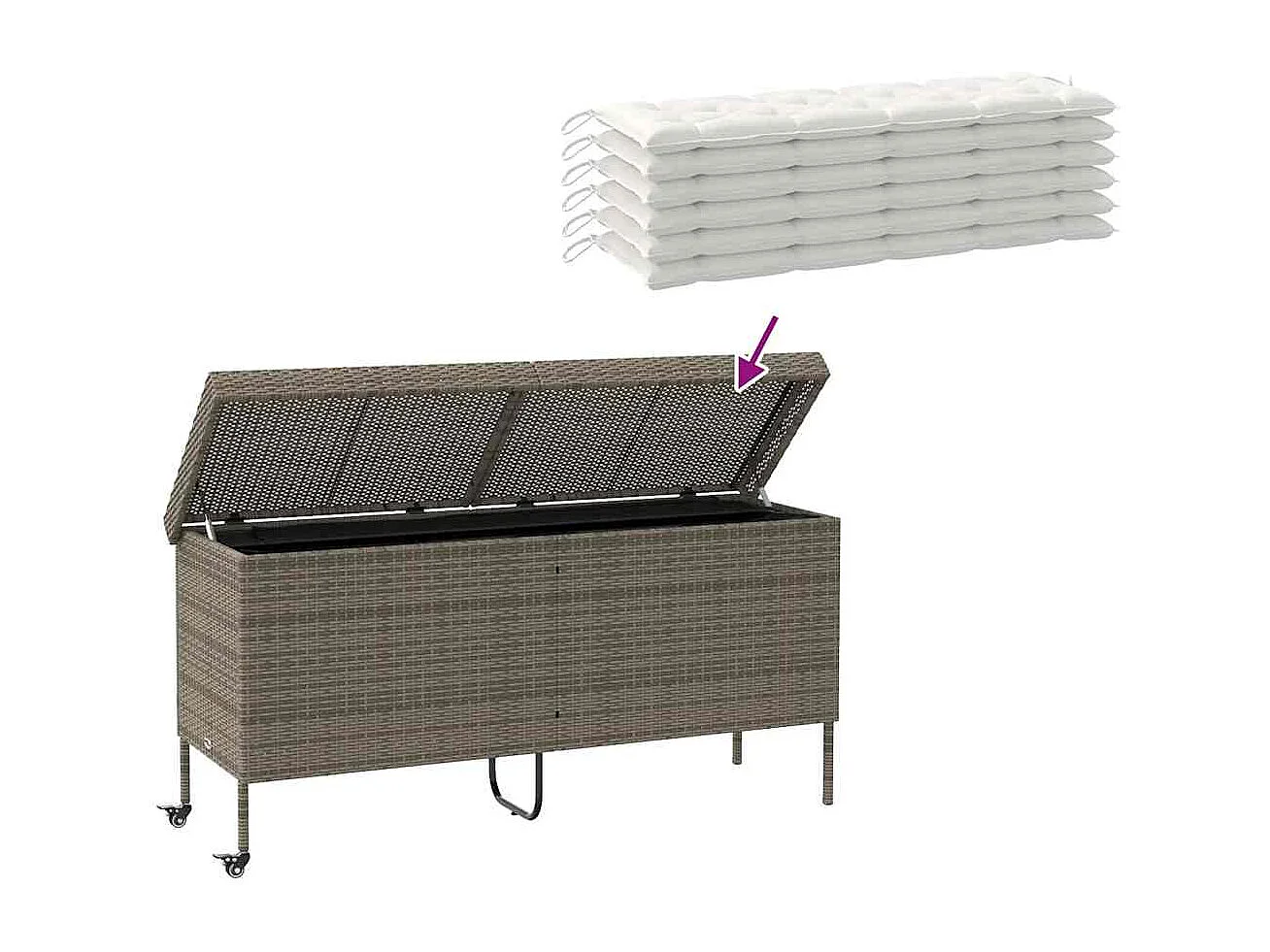 Boîte de rangement de jardin et roues gris résine tressée