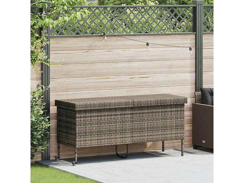 Boîte de rangement de jardin et roues gris résine tressée