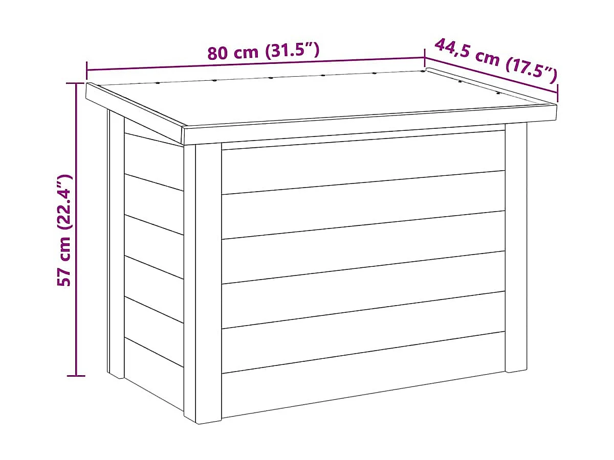 Baúl de almacenaje 44x80x57 cm en madera impregnada de pino
