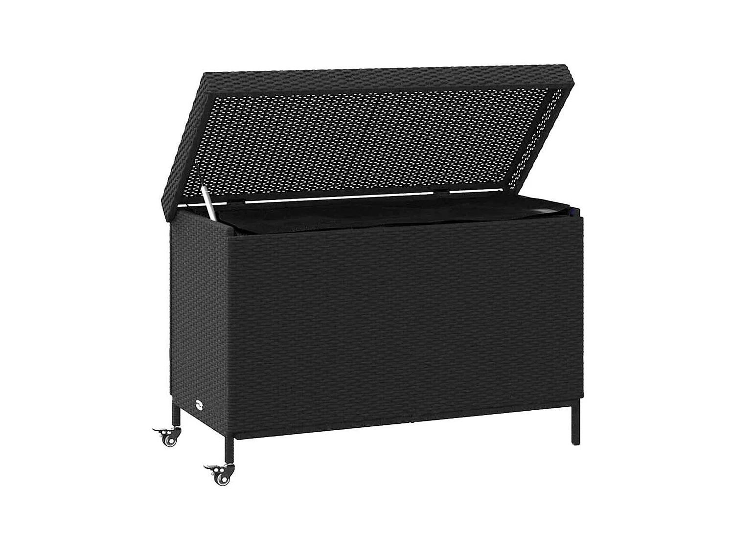 Boîte de rangement de jardin et roues noir résine tressée