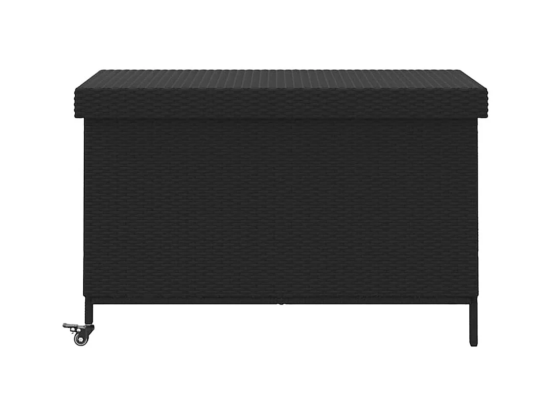 Boîte de rangement de jardin et roues noir résine tressée