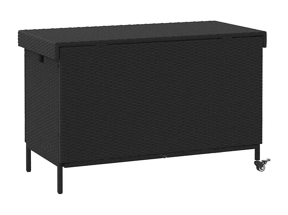 Boîte de rangement de jardin et roues noir résine tressée