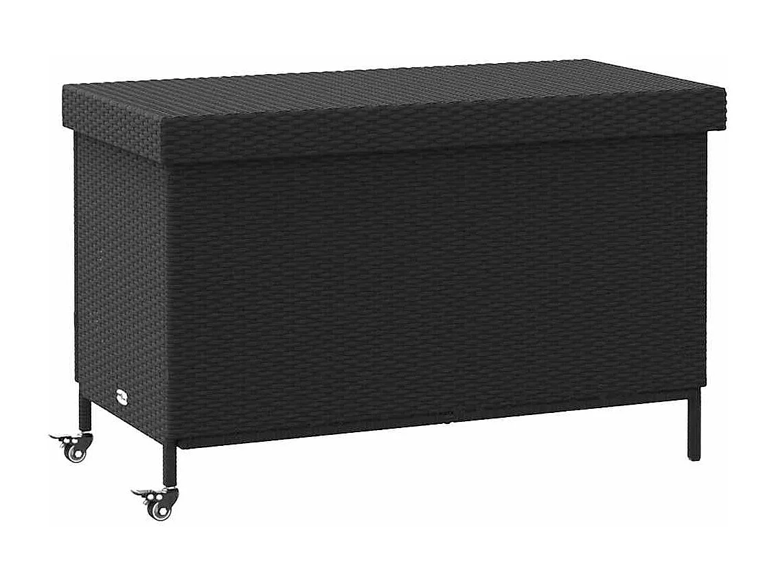 Boîte de rangement de jardin et roues noir résine tressée