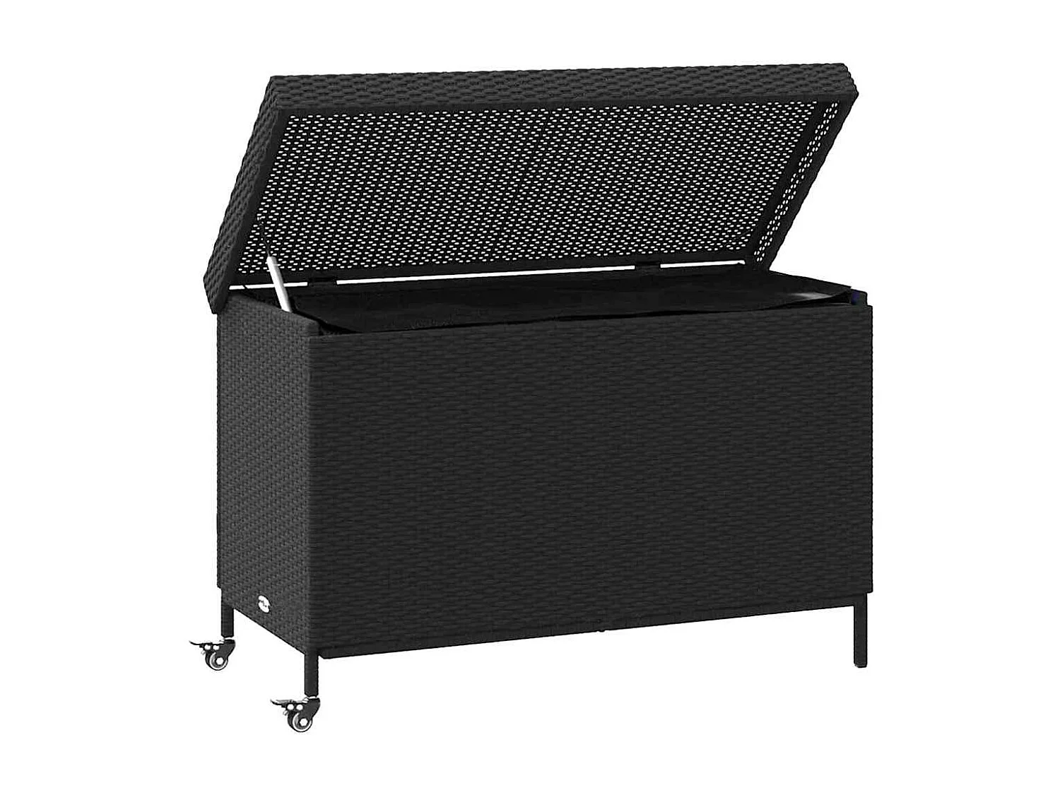 Boîte de rangement de jardin et roues noir résine tressée