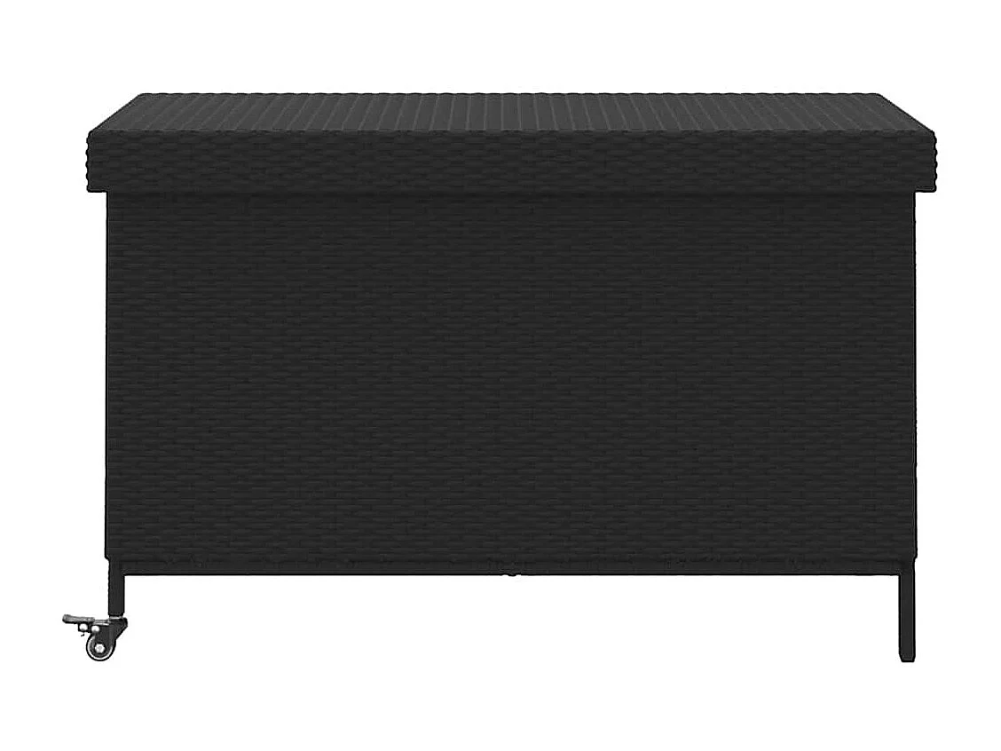 Boîte de rangement de jardin et roues noir résine tressée